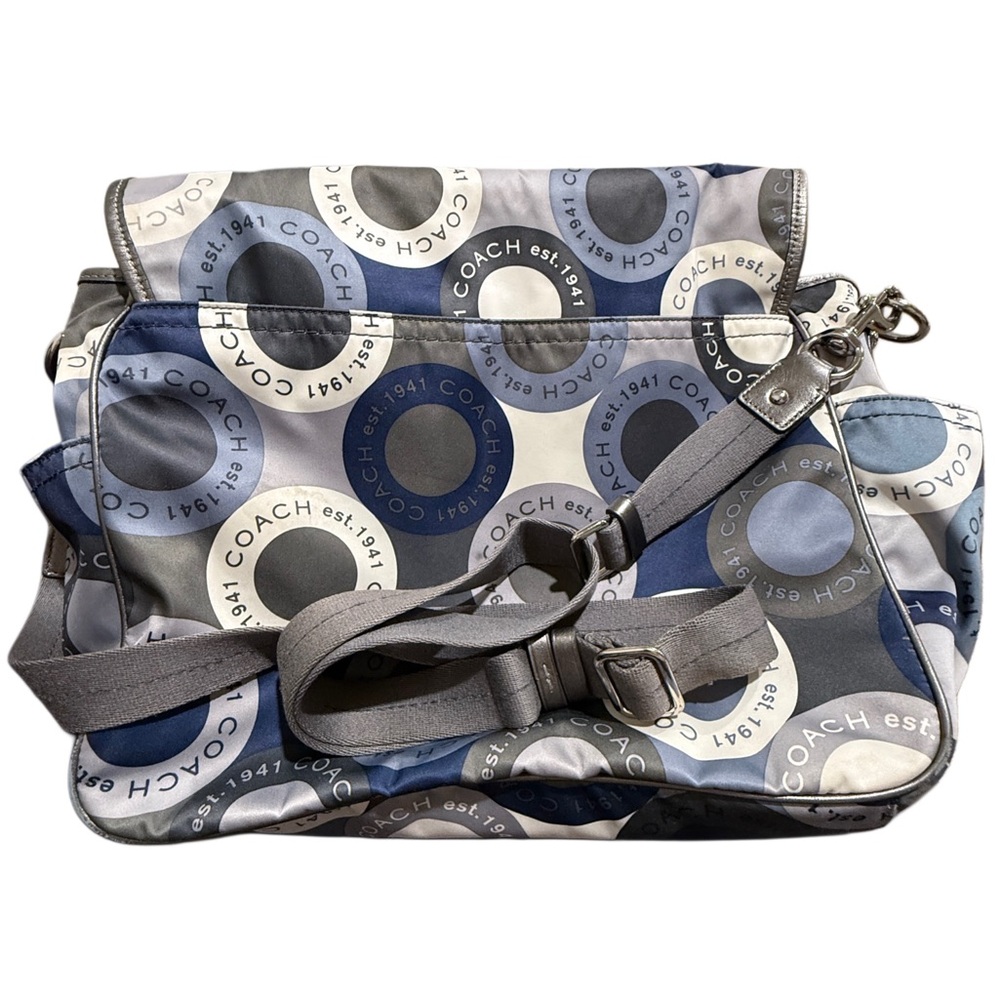 Coach Blue Gray Signature Diaper Bag Laptop Y2K Tote Messenger Crossbody F18377 - Picture 12 of 17